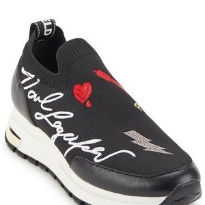 New KARL LAGERFELD PARIS
Miranda Logo Knit Slip-On Platform Sneakers sz 11 black